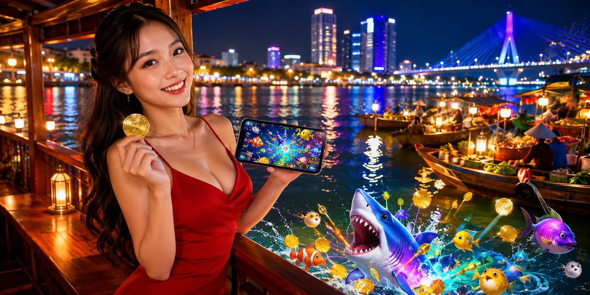 Người dùng tại Đà Nẵng chơi game bắn cá trên thiết bị di động bên bờ biển